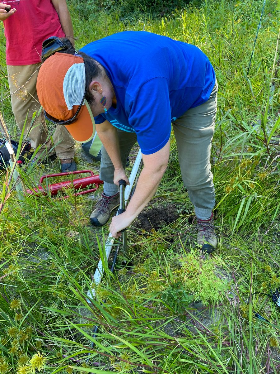 Christine installing piezometer