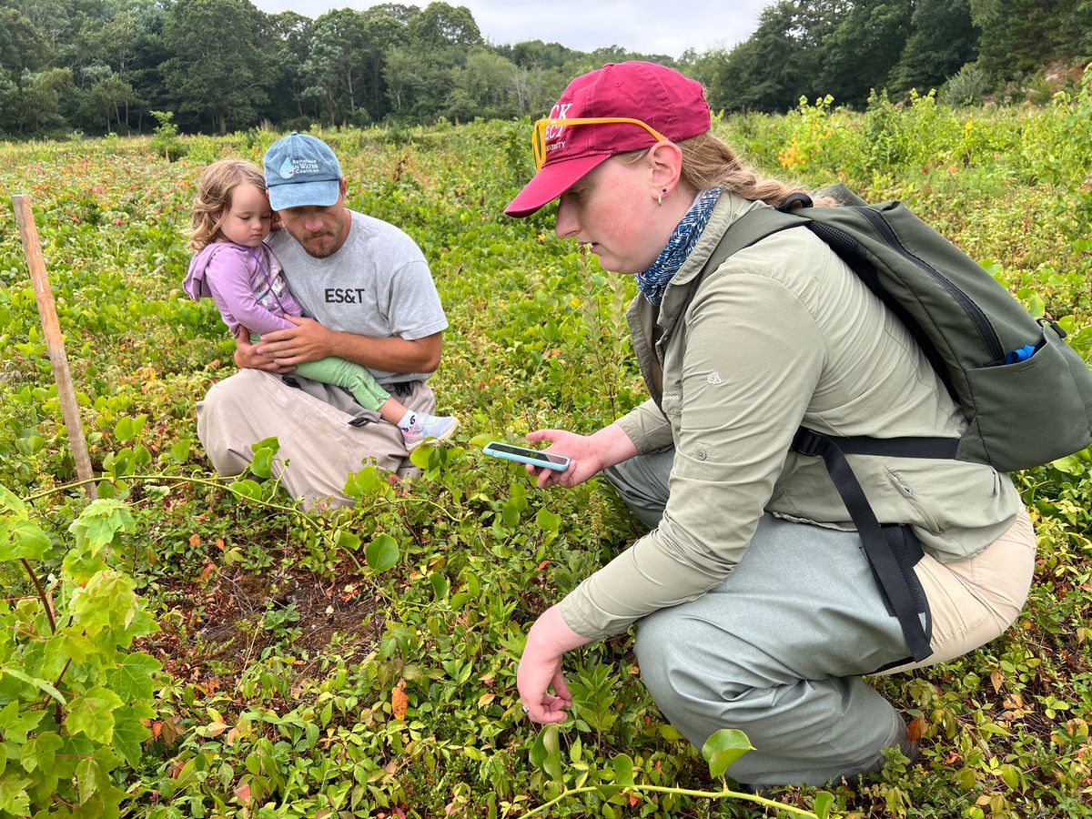 Haley Miller, Luke Cadrin and Marigold Cadrin sample vegetation